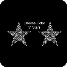 Sheet of 2 Stars 5" Inches Rhinestone Transfer Hotfix Bling Iron On