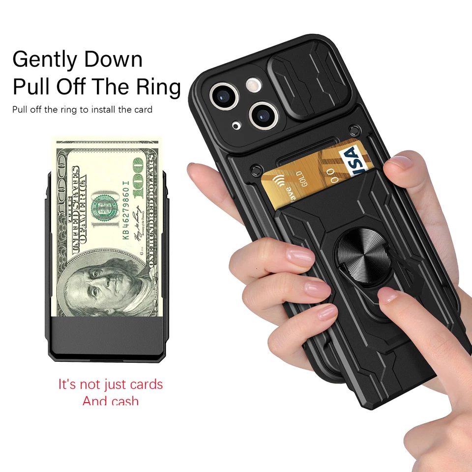 For iPhone 14 Pro 13 15 Pro Max Shockproof Stand Case Camera Cover Card Slot - Image 4 of 4