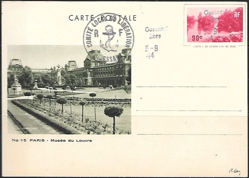LIBERATION ..RRR..OUESSANT..ENTIER POSTAL.90c Rge on 4 lines..Signed P MAYER