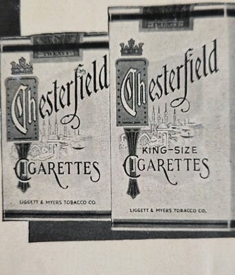 1950s Chesterfield Cigarettes Lady Smoker Low In Nicotine Print Ad