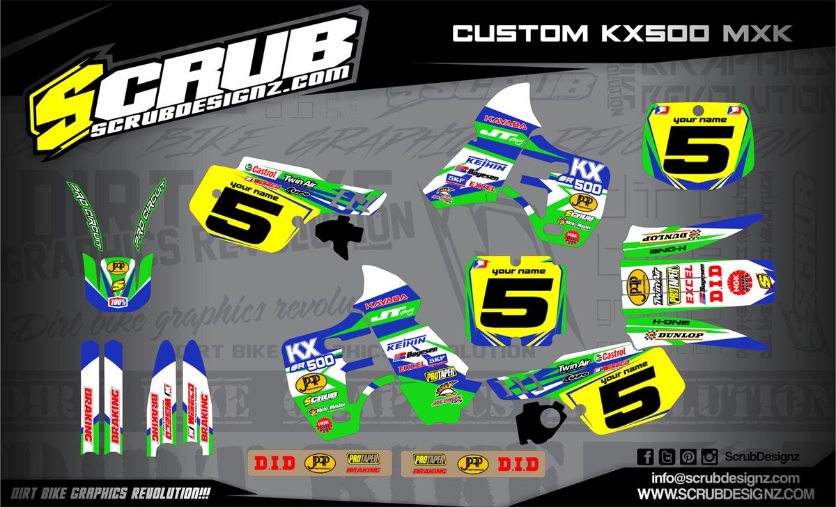 KX500 graphics 1988 - 2004 KX 500 stickers Kawasaki SCRUB decals
