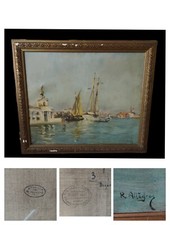 Oil On Canvas By Raymond Allègre (1857-1933) Venice - The Customs Point.