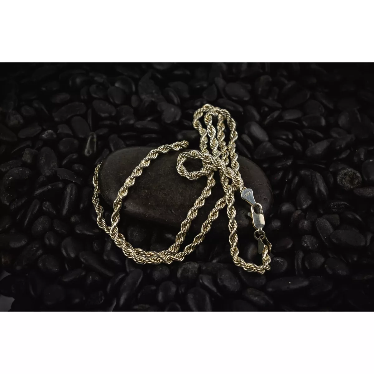 Vintage 925 Sterling Silver Rope Chain Necklace Lobster Claw Clasp
