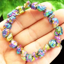 Rainbow Titanium Crystal Agate Druzy Quartz Geode Stretchy Bracelet 7.5 Inch