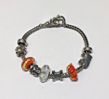 LAA Trollbeads Sterling Silver Foxtail Bracelet 7 charms 2 spacers 6.5"