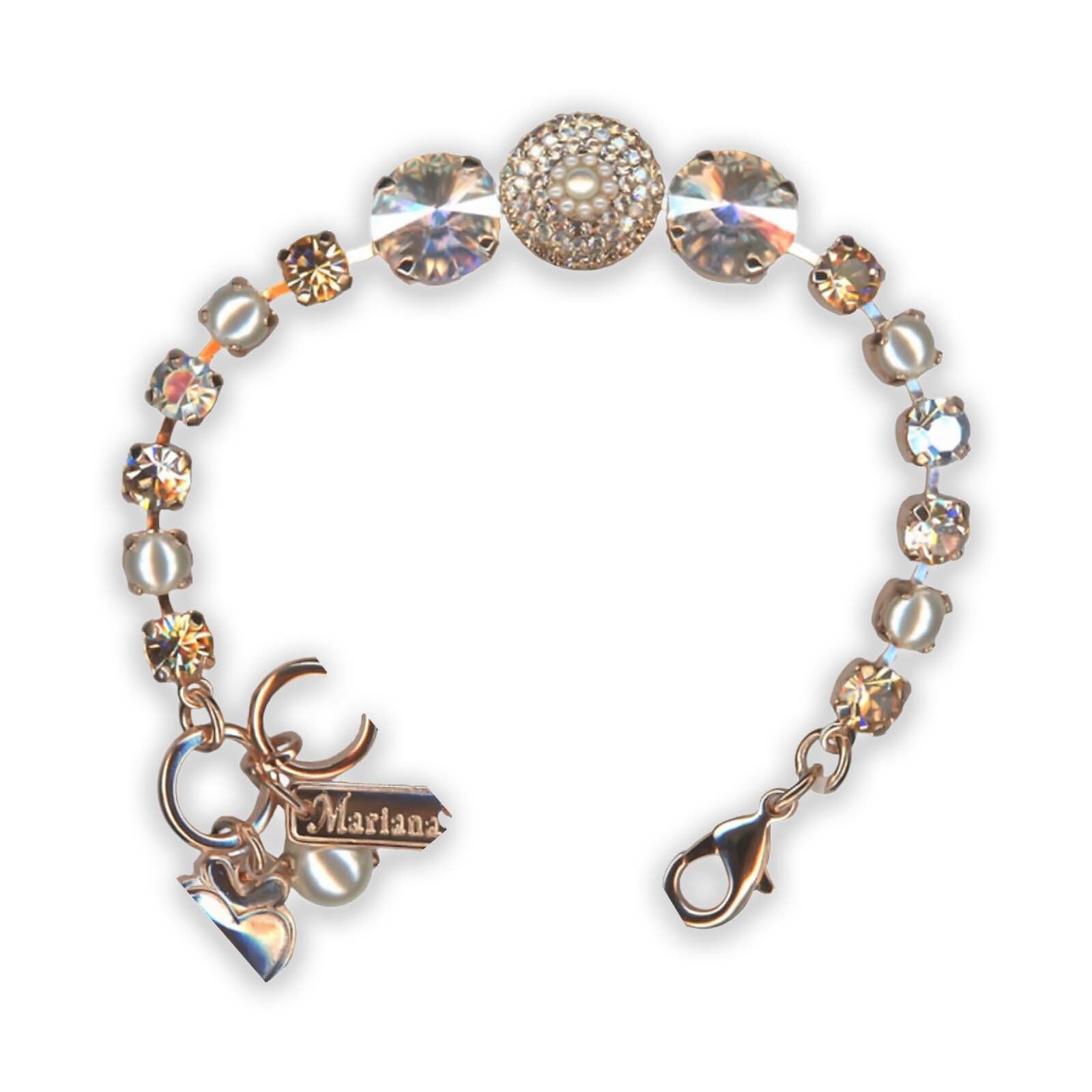 Elegant Cream Pearl & Gold Swarovski Crystal Bracelet by Mariana-image