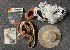 Mini Straw Hat 6  w/Peach Ribbon, Lace  Satin Roses Kit Dollhouse Miniatures