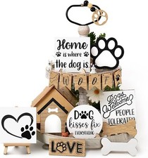 Geelin 16 Pcs Dog Tiered Tray Decor Set Wooden Rustic Paw