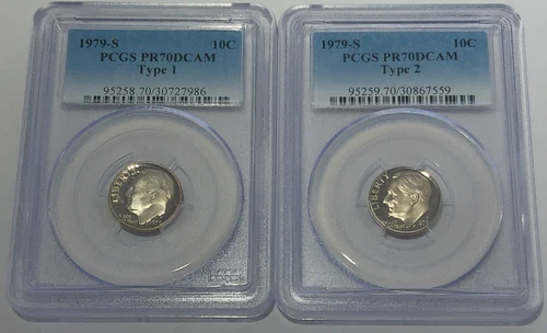 1979 S PCGS PR70 Dcam Type 1 & Type 2 Roosevelt Dime 10c 2 Coin Set Deep Cameo
