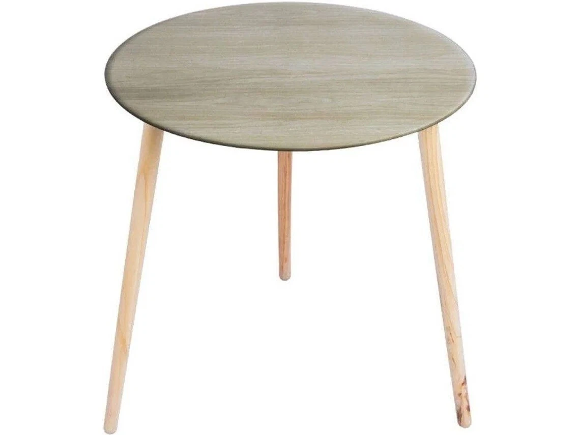 50cm Glass Round Coffee Table Wood Design Tray Top 3 Wooden Legs