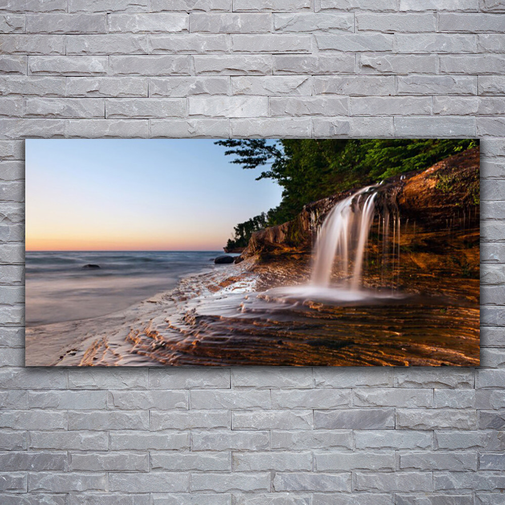 Chute d'eau tableau panoramique sur toile de lin 120x60 cm châssis bois