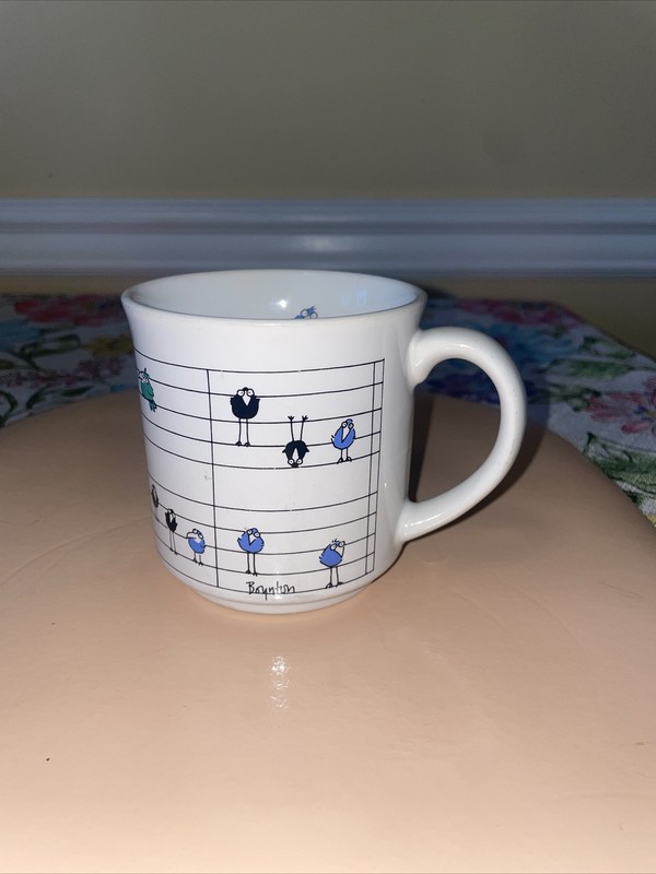 VINTAGE Sandra Boynton Coffee Mug w/Funny Birds Perched on Music Staff