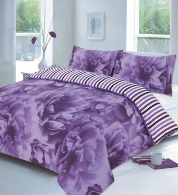Luxus Design Rose Flieder Blumen Bettbezug Set Bettwäsche mit Kissenbezügen Bettbezug