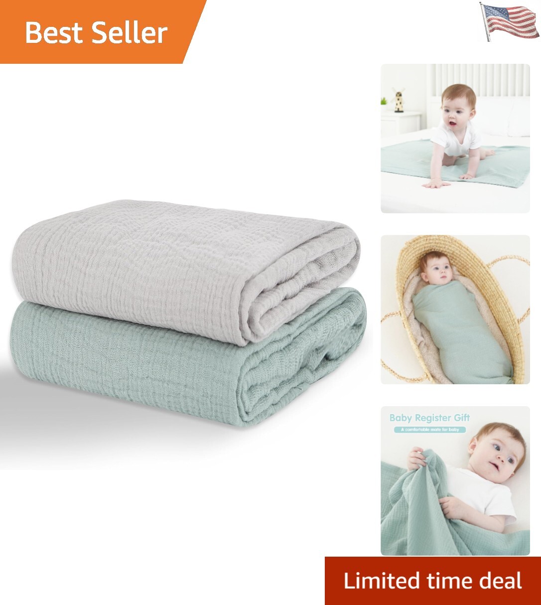 Soft Neutral Baby Muslin Swaddles 40x40 2-Pack for Boys & Girls