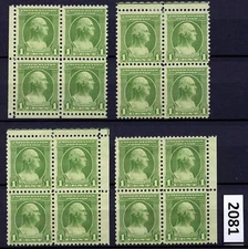 Dealer Dave US Stamps FOUR 1¢ #804 1938 PREXI BLOCKs, MH, NG, WASHINGTON (2081)