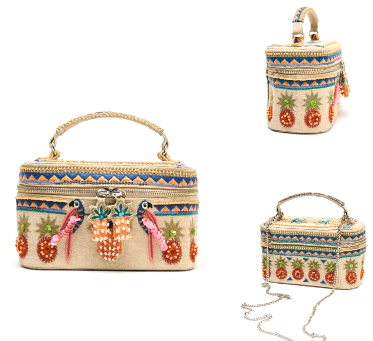 Zara Beaded Hard Handbag Ecru 6586/510/719 with Detachable