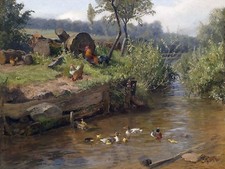 rooster chickens duck farm C. Jutz Tile Mural Kitchen Backsplash Marble Ceramic