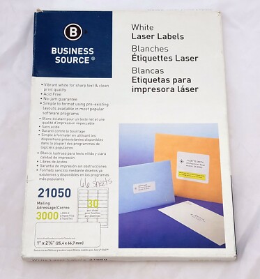 Business Source Mailing Address Labels 1 x 2 5/8'' White Laser (1980 total) 21050