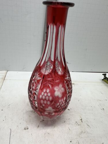 Vintage Nachtman Traube Cut to Clear Crystal Cranberry/Pink Decanter #Y3 - Picture 2 of 6