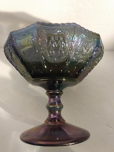 Imperial Glass Zodiac Candy Dish Compote Carnival Smoke Gray Astrology 4.5"Tall - Picture 3 of 19