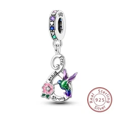 MULA 925 Sterling Silver DIY Charm CZ Enamel Hummingbird Power For WomenBracelet
