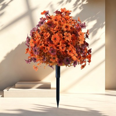 Autumn Orange Fake Flowers with Stake UV Resistant Outdoor Garden Yard Decor