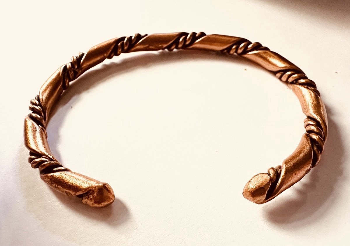 Vintage Solid Copper Cuff Bracelet, Braided & Smo… - image 5