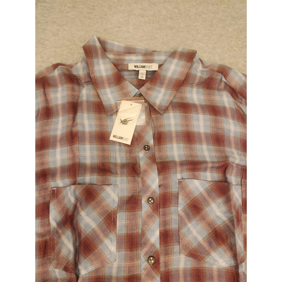 Camisa William Rast para mujer XXL vino a cuadros Carina lengüeta enrollable manga larga frente a presión Foto 3 de 4