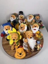 Lot 9 Disney Store Winnie the Pooh 8" Santa Suit Beard Christmas Bean Bag Plush