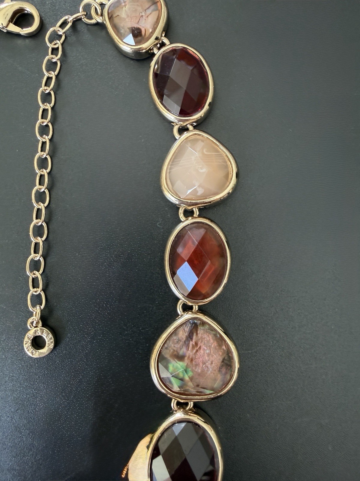 Anne Klein Multi Stone Abalone Shell Necklace Gol… - image 8