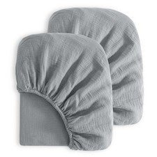 NTBAY 2 Pack Muslin Cotton Mini Crib Sheets, Soft and 24"x38" , Grey