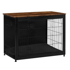 DWANTON Dog Crate Furniture, 38.5" Wooden Kennel Table with Double Doors  Cushi
