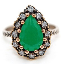 Ottoman Empire Style 2CT Treated Emerald 925 Sterling Silver Ring Sz 7.5 BT1
