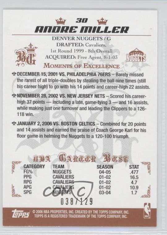 2006-07 Topps Big Game Red /129 Andre Miller #30 - Image 2 of 2