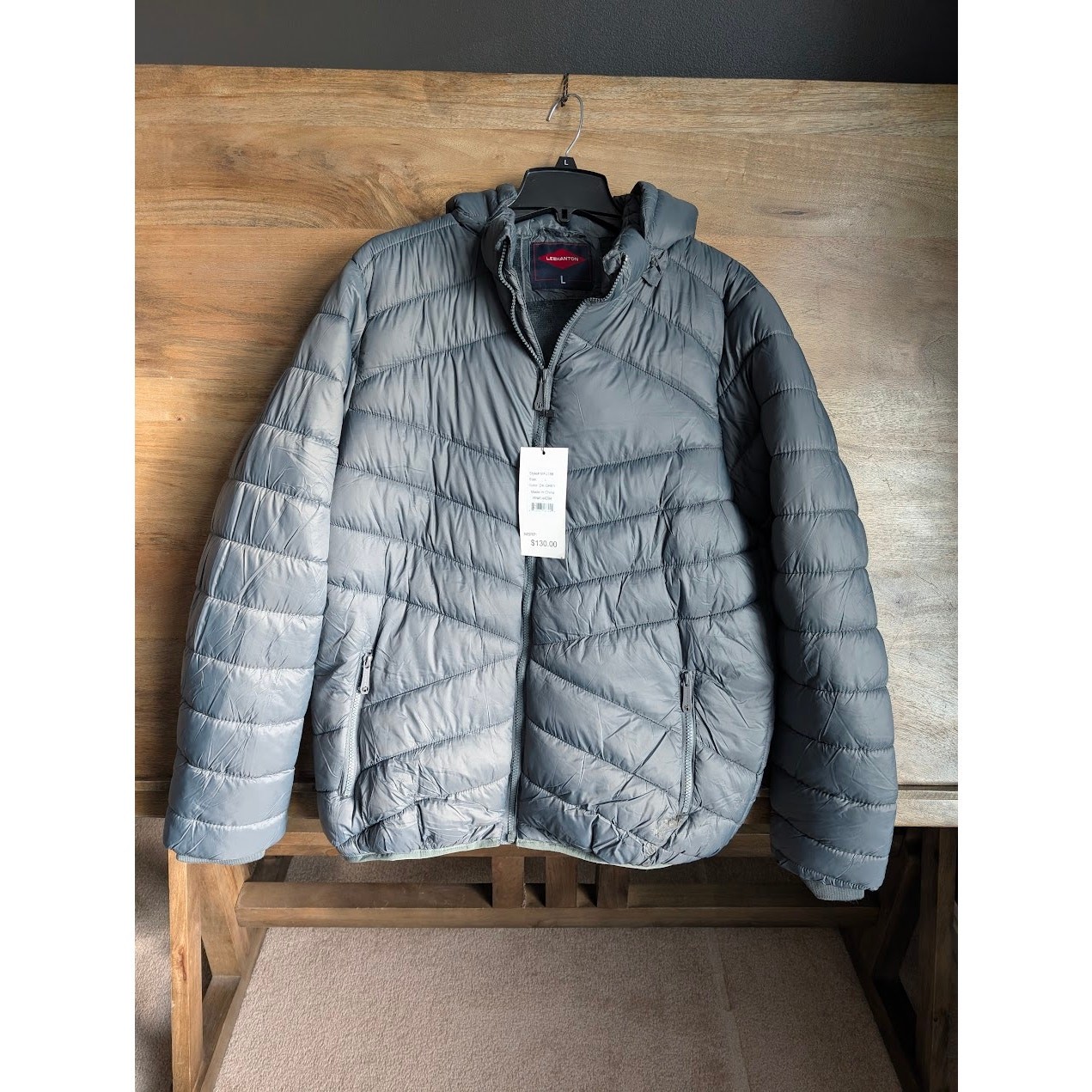 Leehanton Men's Dark Gray Fleece-Lined Puffer Jacket with Detachable Hood-image