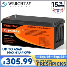 12V 300AH LiFePO4 Lithium Battery 15000+Cycles 200A BMS Solar Off-grid RV 3.8kwh