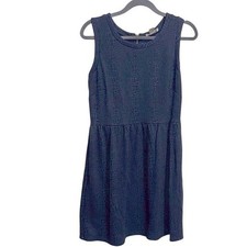LOFT Petite Navy Blue Textured Sleeveless A-Line Dress 4P animal print