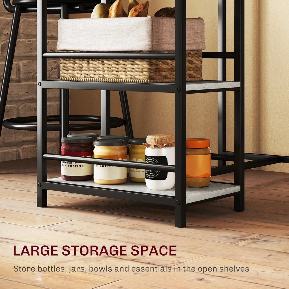 HOMCOM 3 Piece Breakfast Bar Table Set with Storage Shelves, Light Grey - Image 4 of 4