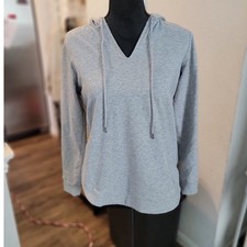 Michael Kors Womens Grey V-Neck Hoodie Crossover Tulip Hem Sweatshirt Small