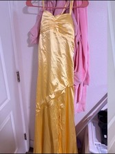 Elegant Yellow Satin Evening Gown
