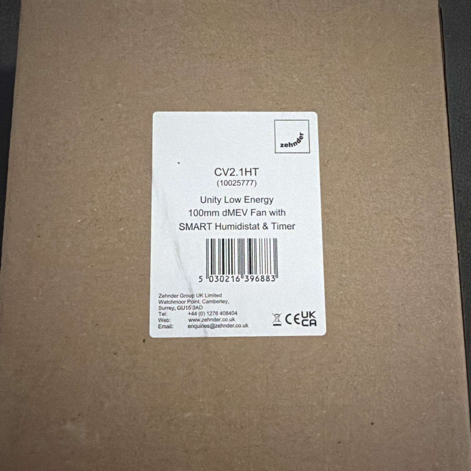 Zehnder Greenwood CV2.1HT Unity Extractor Fan with dMEV Timer and Humidistat