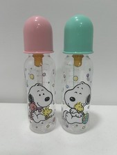 Vintage 2002 Baby Bottles Snoopy Girls Pink Green Latex Nipples 8 Ounce