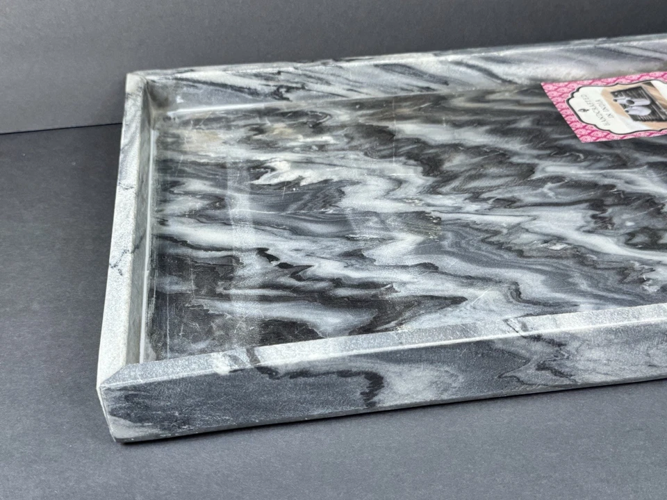 Мраморный поднос тяжелый твердый камень черно-белый дизайн - Изображение 4 из 4