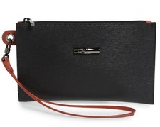 Longchamp Roseau flat zipped wristlet in black leather
