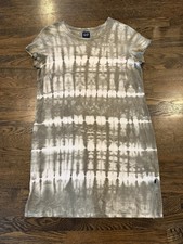 Gap Relaxed Fit Lightweight T-Shirt Dress Olive Green Tie-Dye Short Sleeve