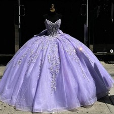 Sweet 15 16 Lavender Quinceanera Dresses with Bow Glitter Prom Party Ball Gowns