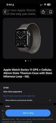 Apple Watch Series 11 GPS + Cellular 46mm Slate Titanium Case Milanese Loop 
