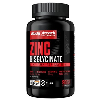 (172,08 EUR/kg) Body Attack Zinc Bisglycinate 90 Kapseln Zink Gesundheit Sport