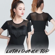 Latin Dance Costume Adult Short Sleeved Irregular Tassel Top Practice Clothing