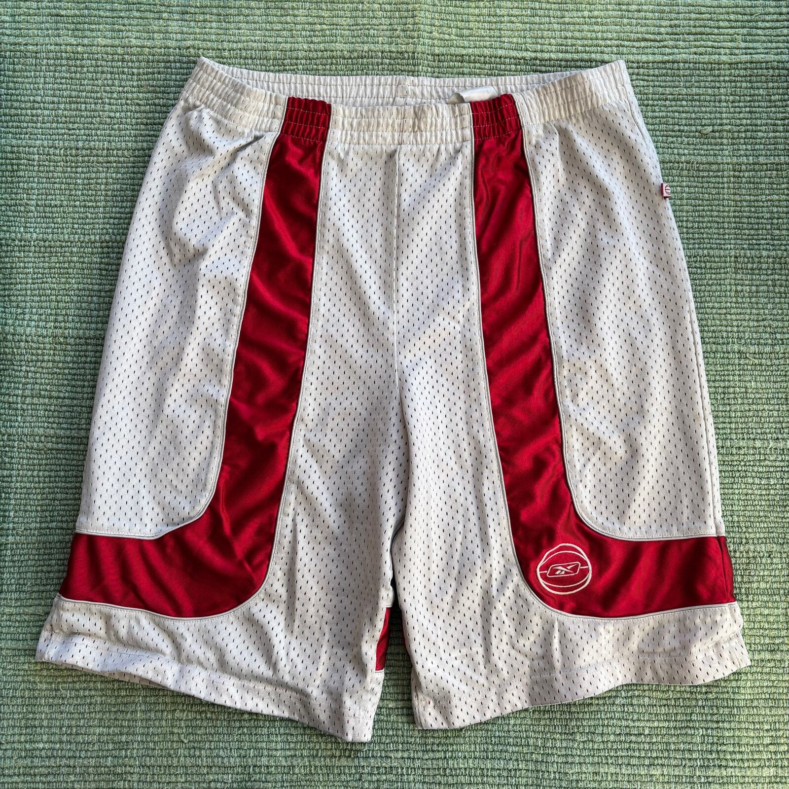 Vintage baggy Y2K reebok white and red mesh basketball shorts size xl